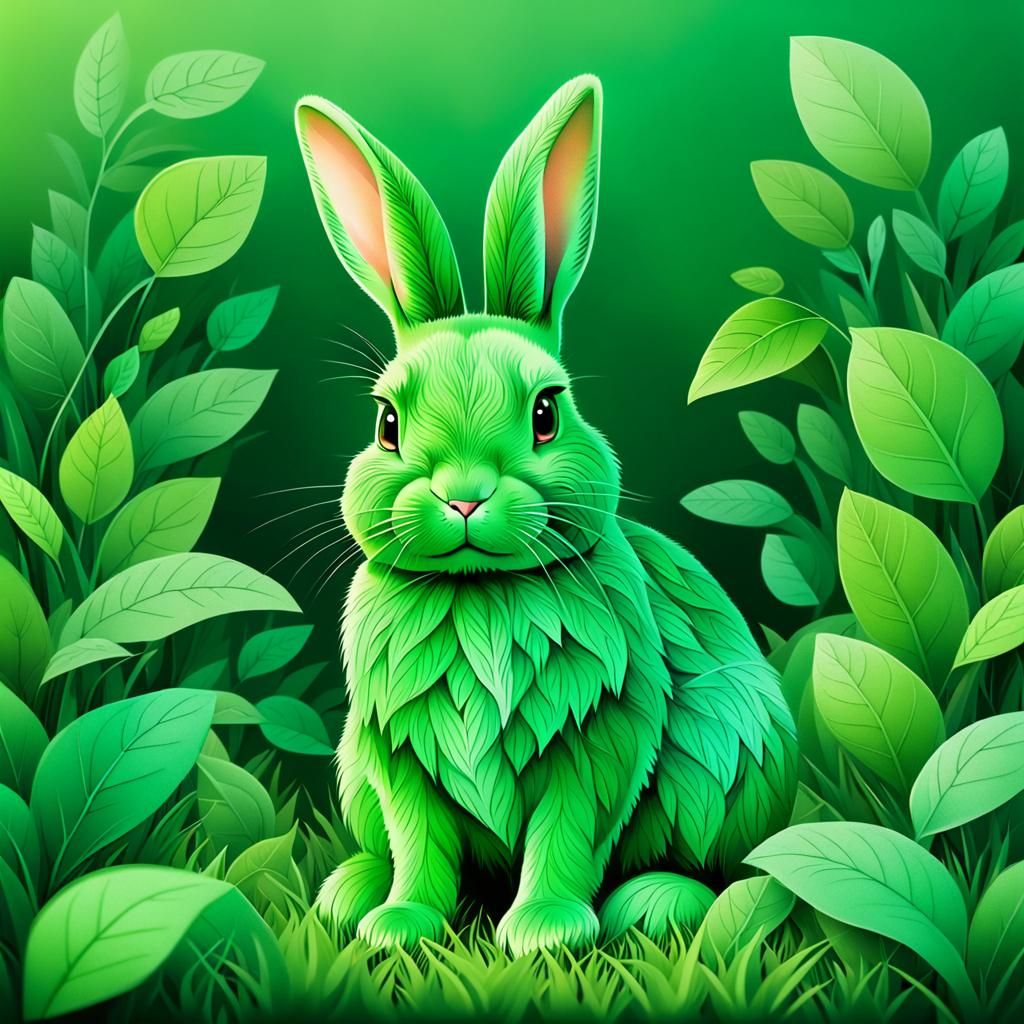 Green Leaf Rabbit in a Grassy Scene