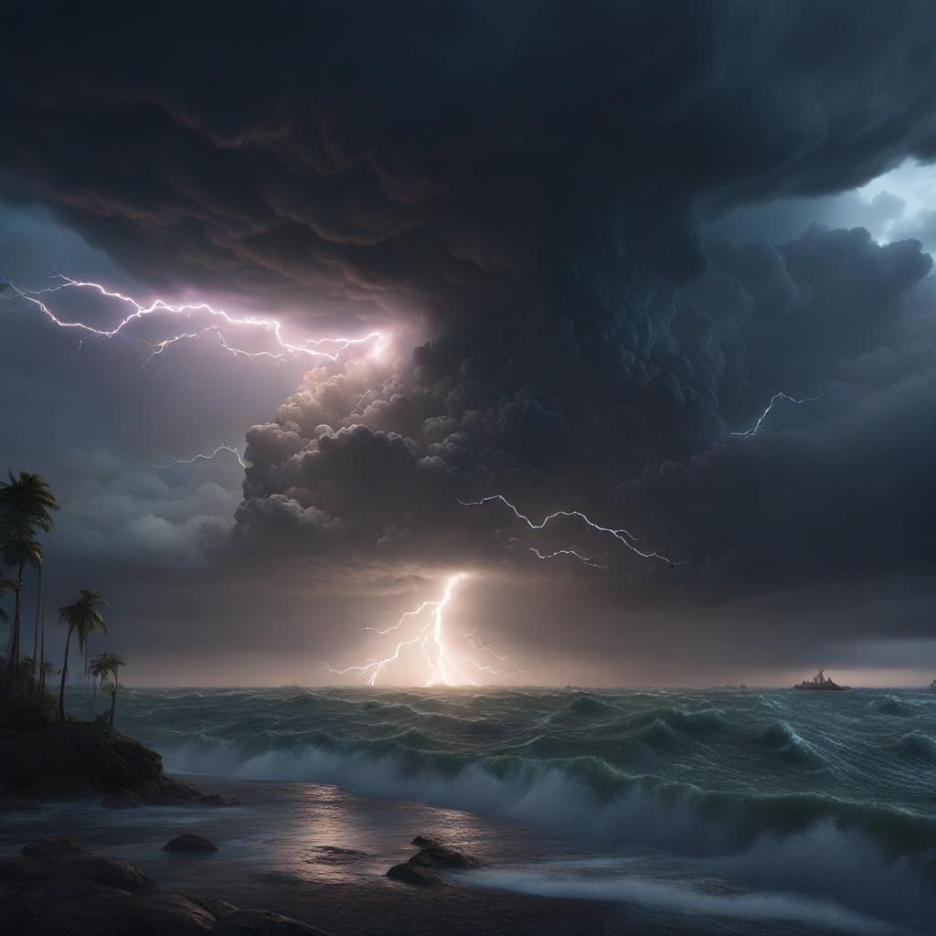 Dramatic Lightning Strike Over Dark Shoreline