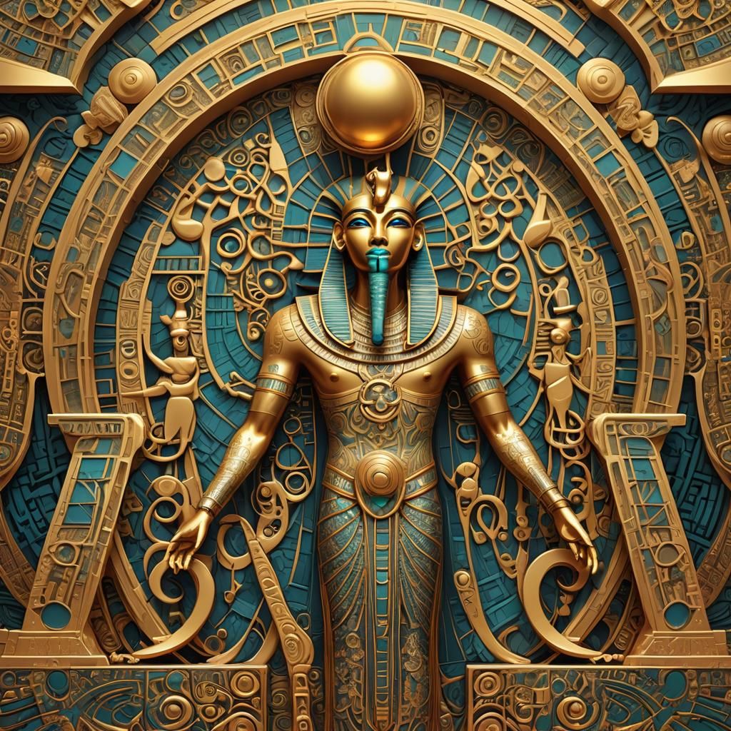 Thoth and Ra Sarcophagus in Fractal Art Style
