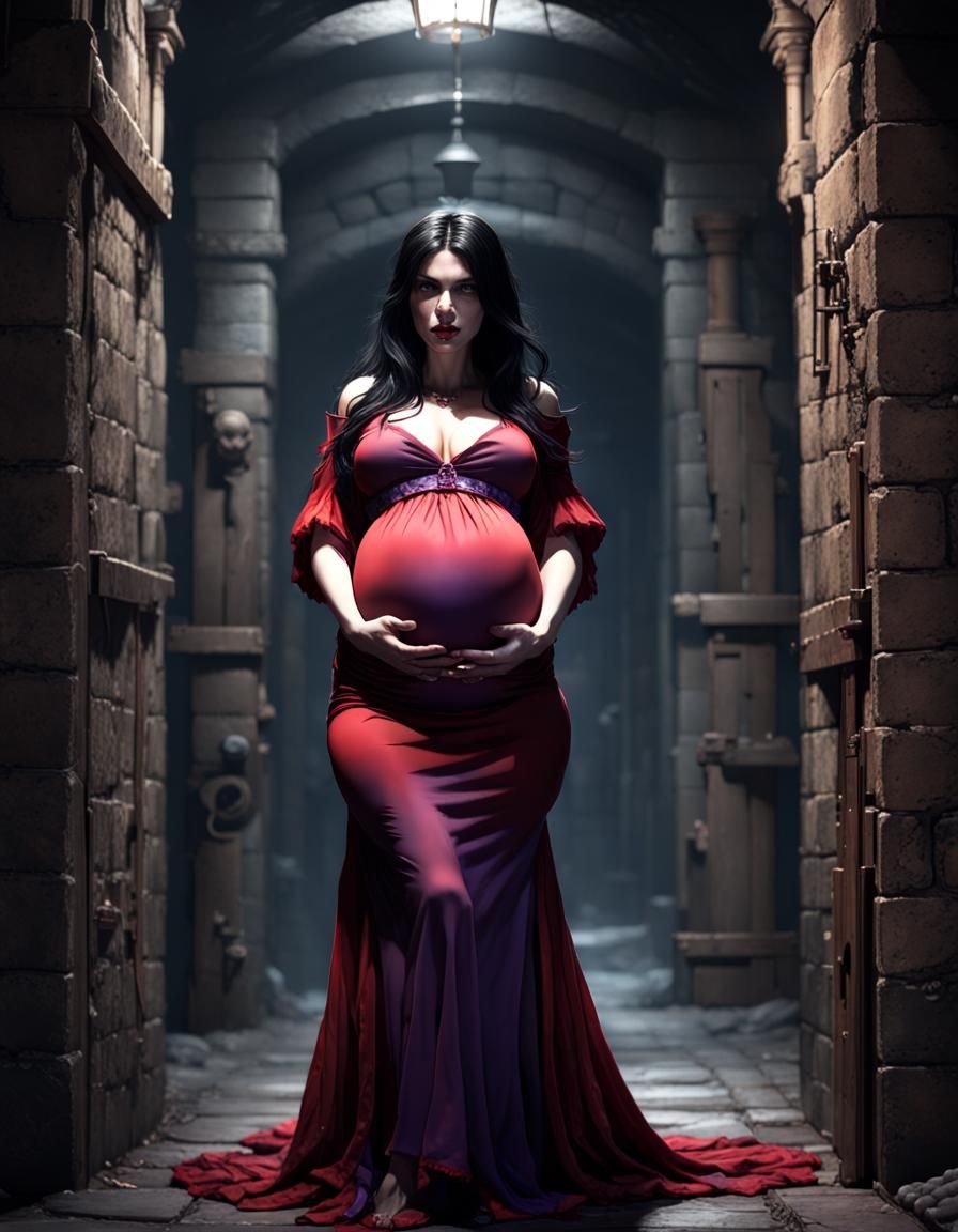 Pregnant Vampire in Dungeon Cell, Dark Fantasy Art