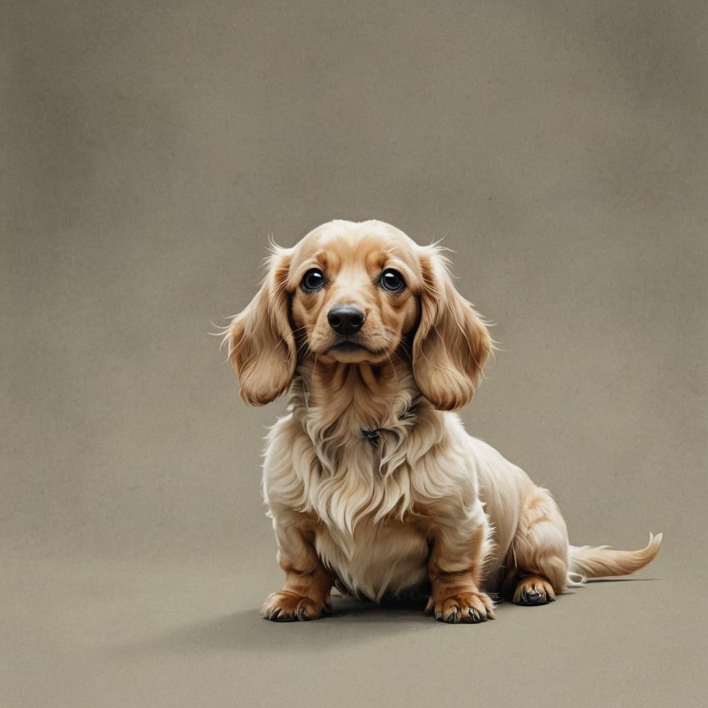 Sinister Fluffy Cream Dachshund, Digital Art