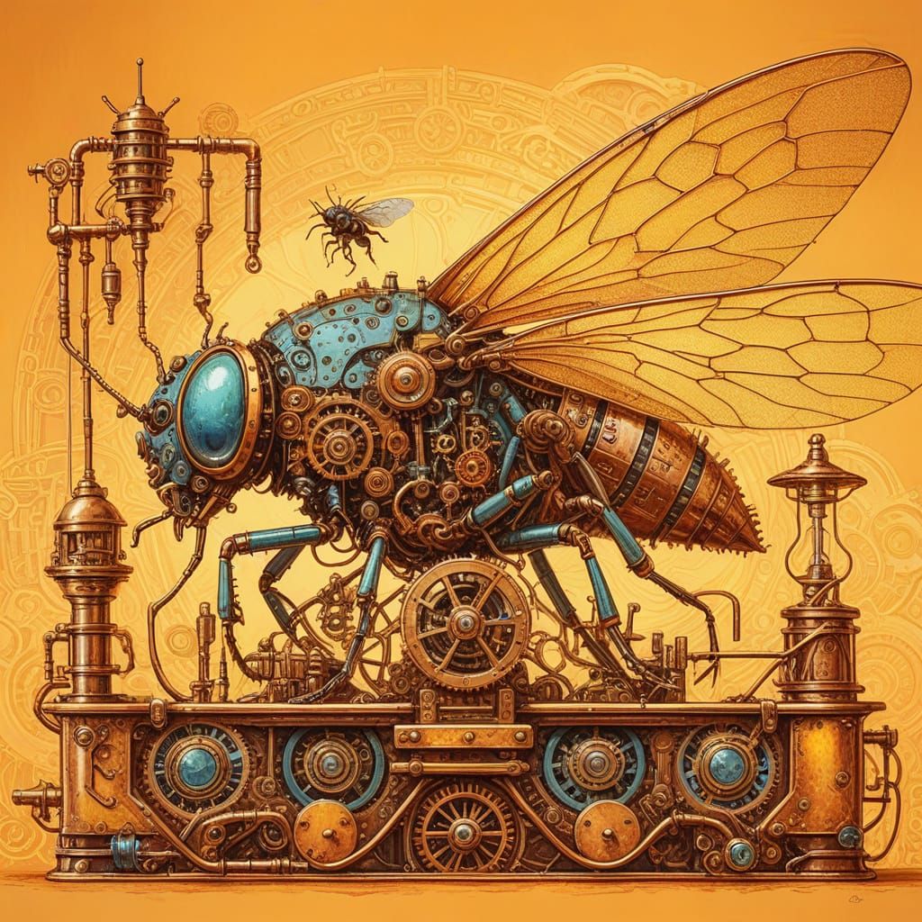 Steampunk Insect Machine with Gears and Brass Accents