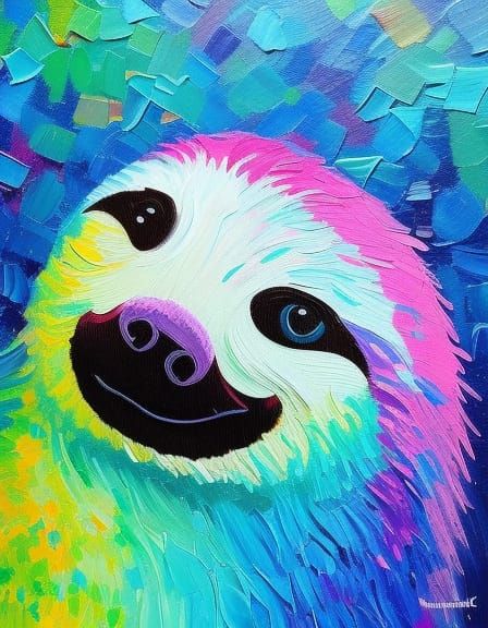 Luminous Sloth in Neo-Impressionist Oil Painting