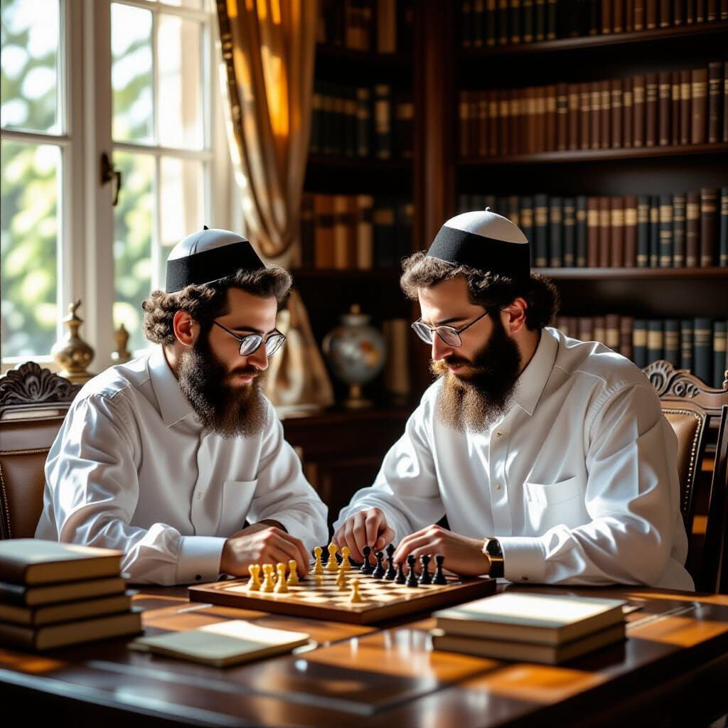 Chess Game in Sunlit Study, Dutch Masters Style