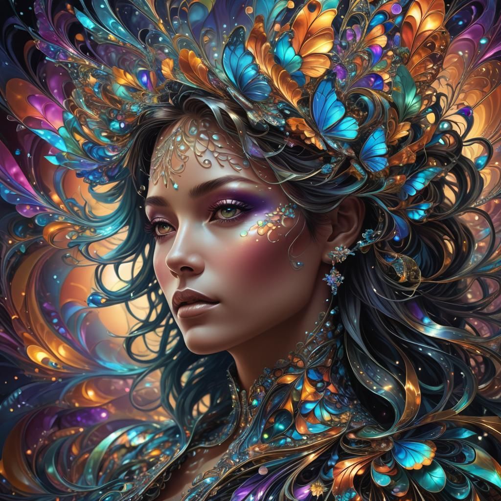 Fractal Woman Portrait in Vibrant Digital Art Style