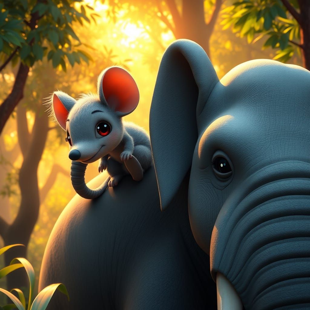 Whimsical Forest Scene in 3D Anime Style