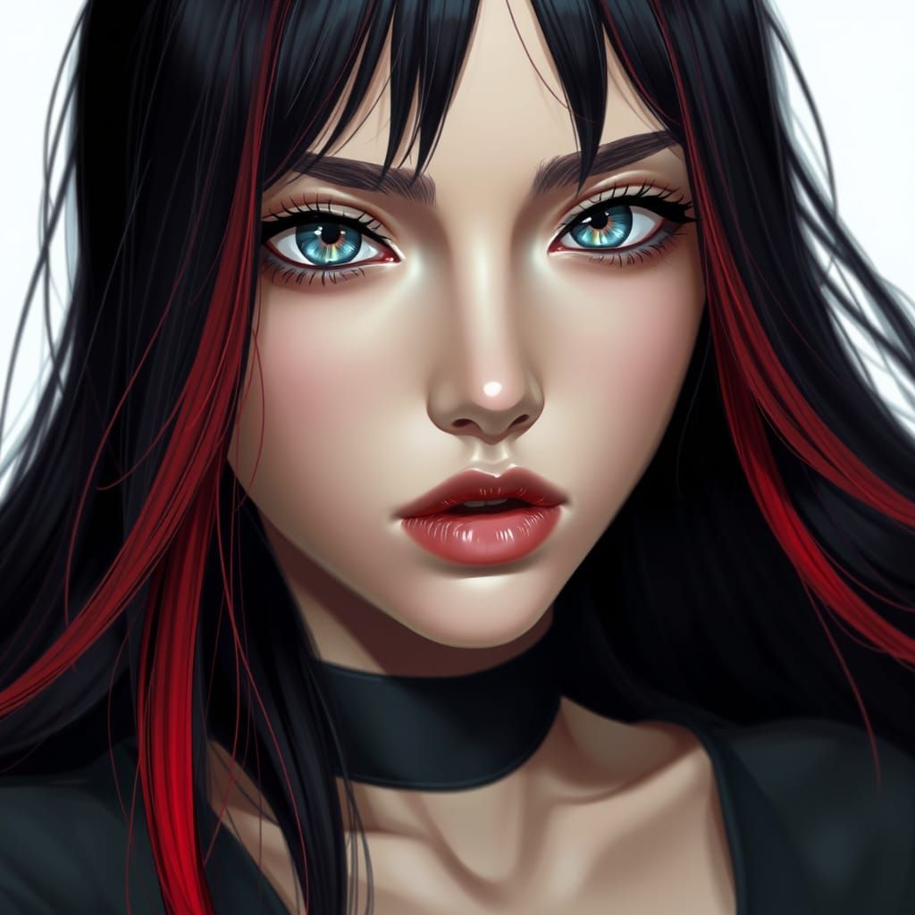 Striking Portrait of a Woman with Black and Red Hair