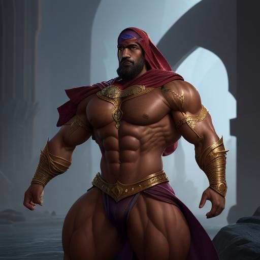 Muscular Hero Islamic Aladdin: Detailed Matte Painting