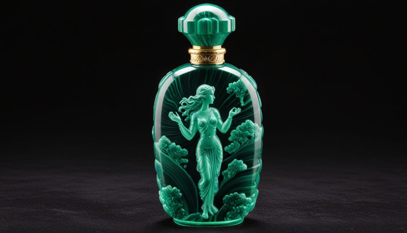 Art Deco Malachite Glass Perfume Bottle