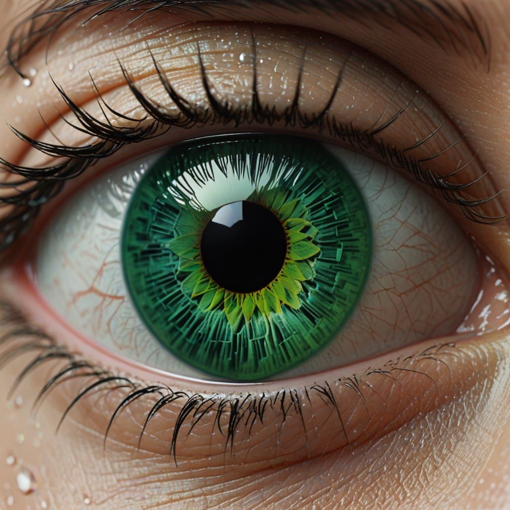 Hyper-Realistic Green Eye Close-Up With Emerald Tones