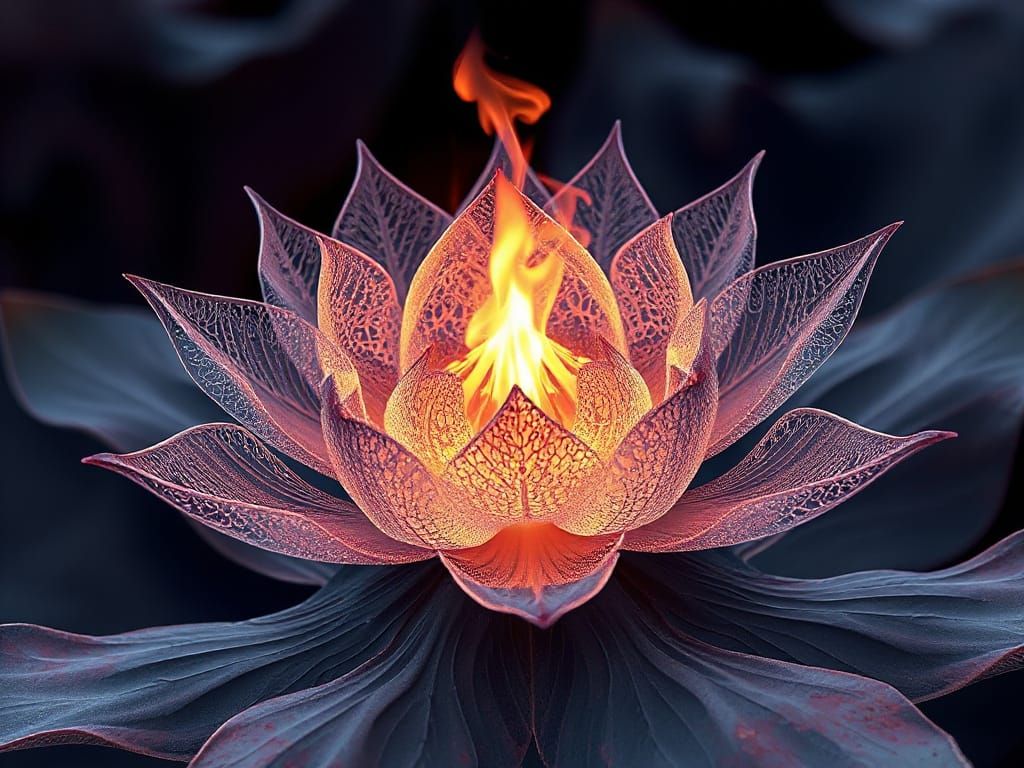 Surreal Lotus Bloom in Vibrant Flame Fractal Patterns