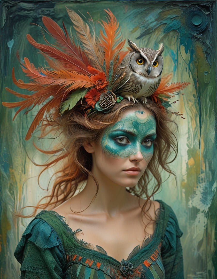 Ethereal Dream Woman with Owl