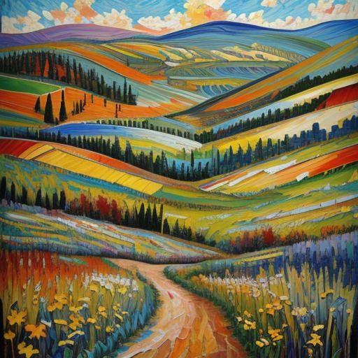 Expressionist Landscape with Impasto Acrylic Texture