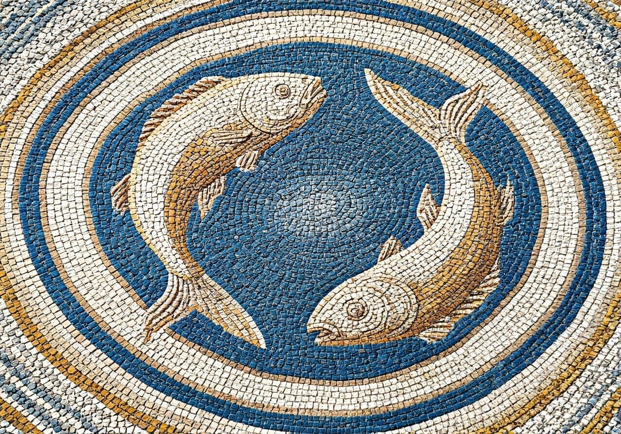 Ancient Greek Mosaic of Interconnected Fish