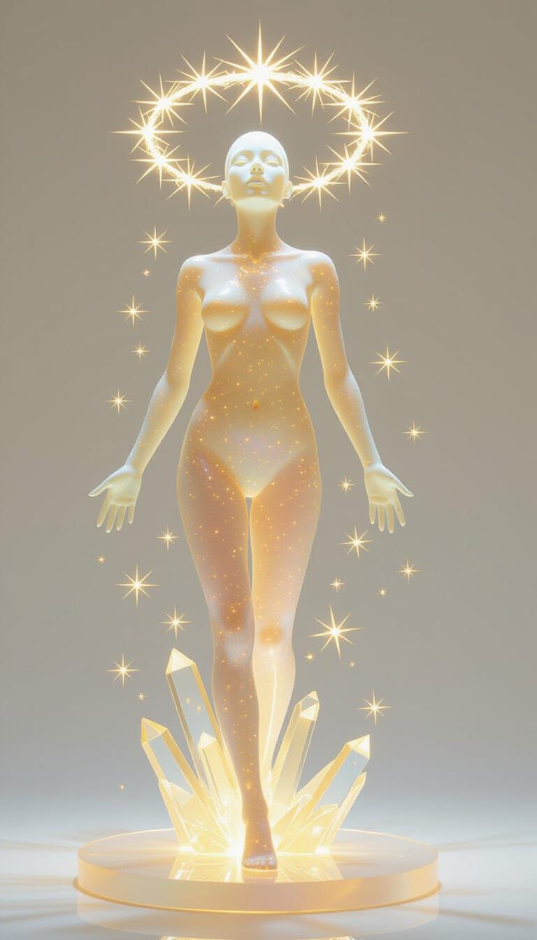 Resin Figurine of Humanoid Dissolving into Golden Auroras
