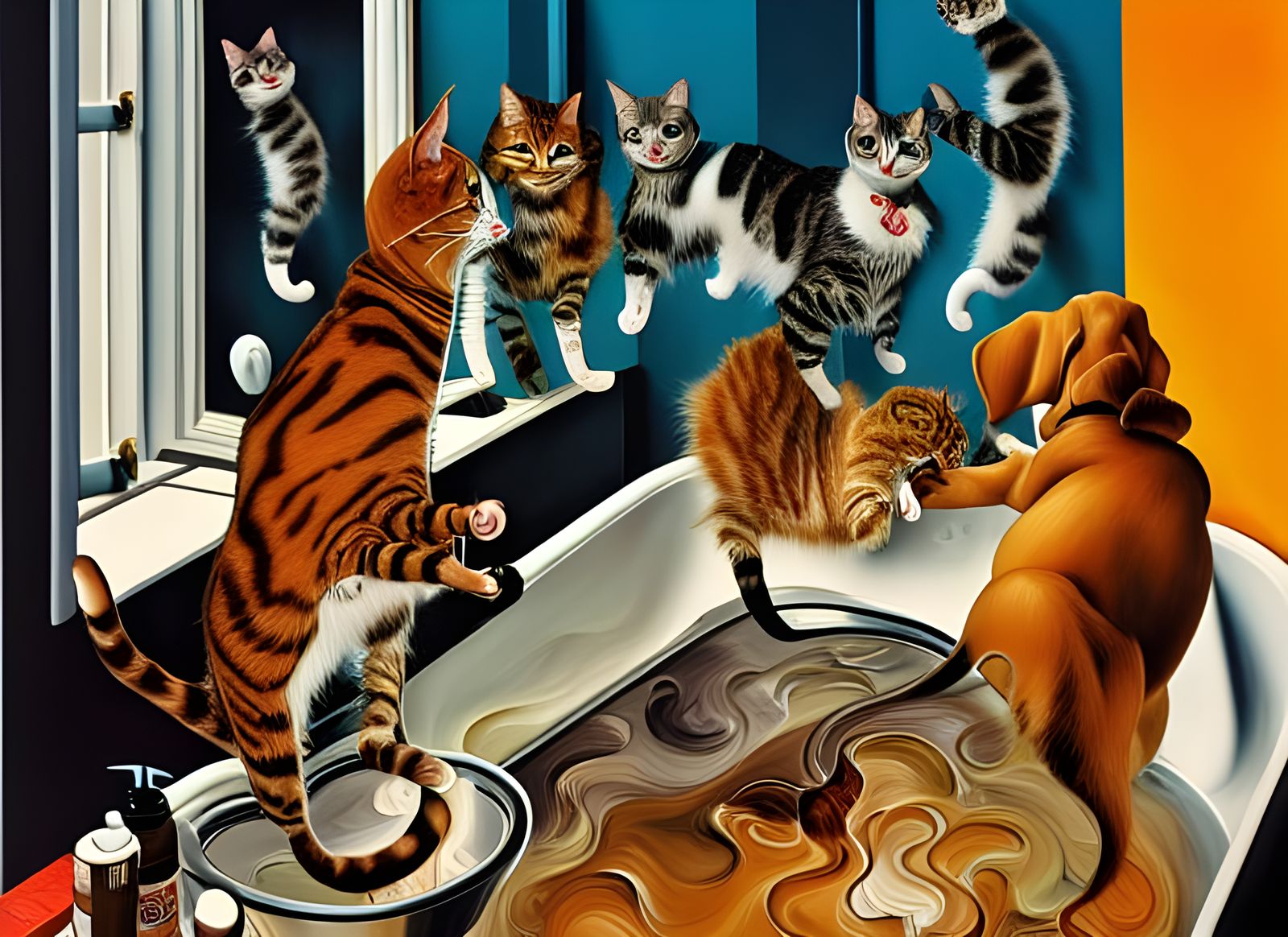 Cartoon Animals Cause Bathroom Chaos in Striking Painting