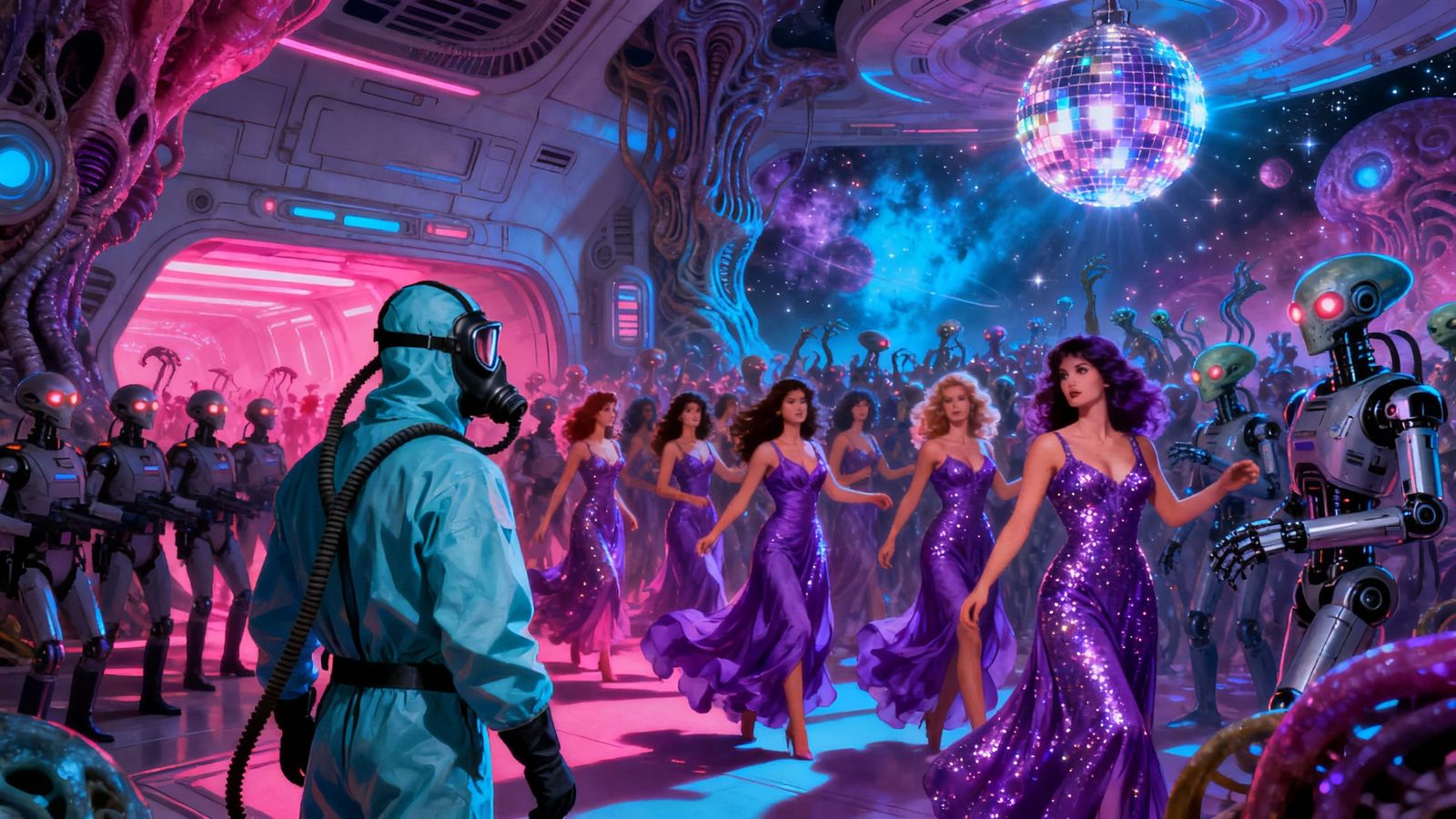 70s Sci-Fi Horror Disco Album Cover with Space Soldiers and ...