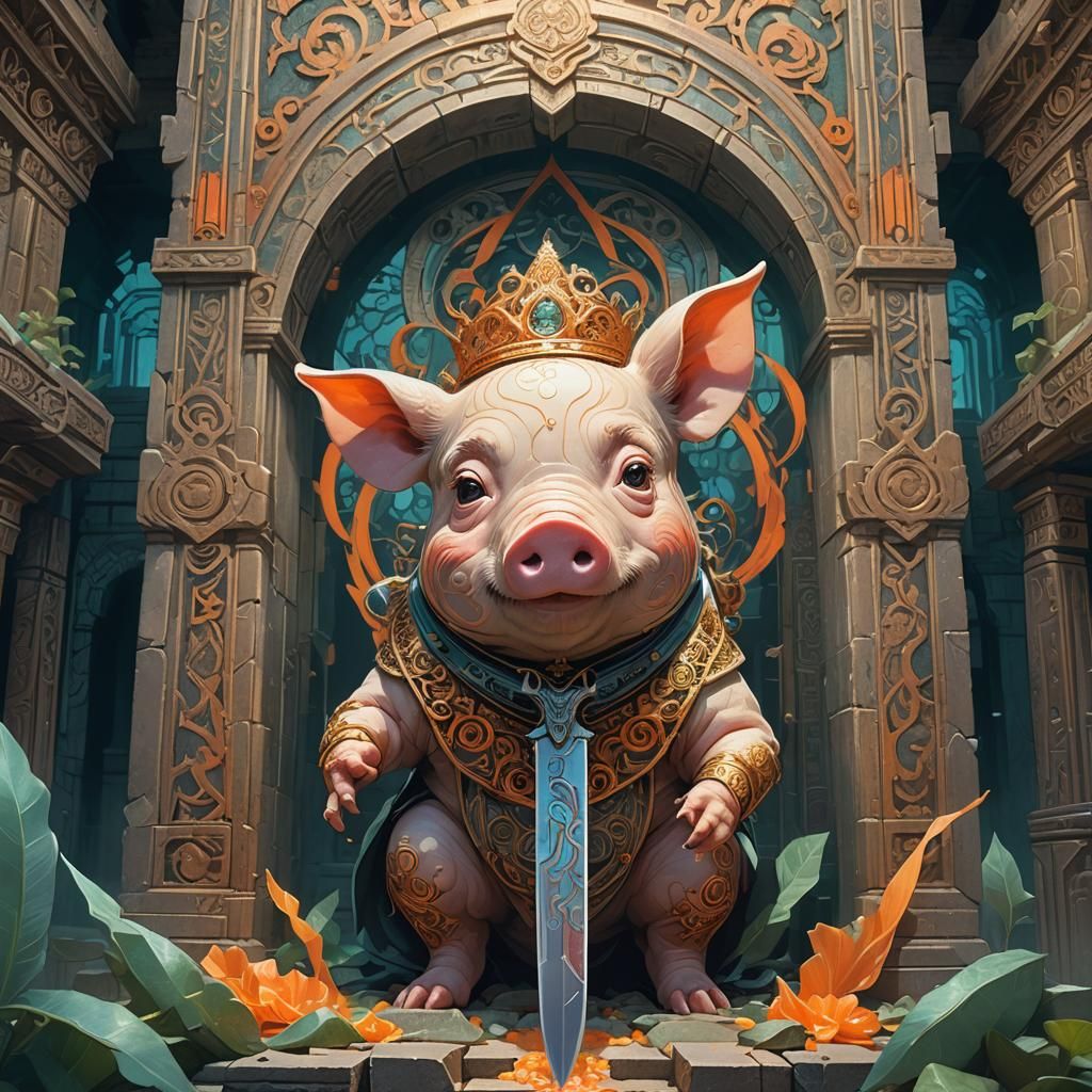 Mystical Razor Piglet in Art Nouveau Temple