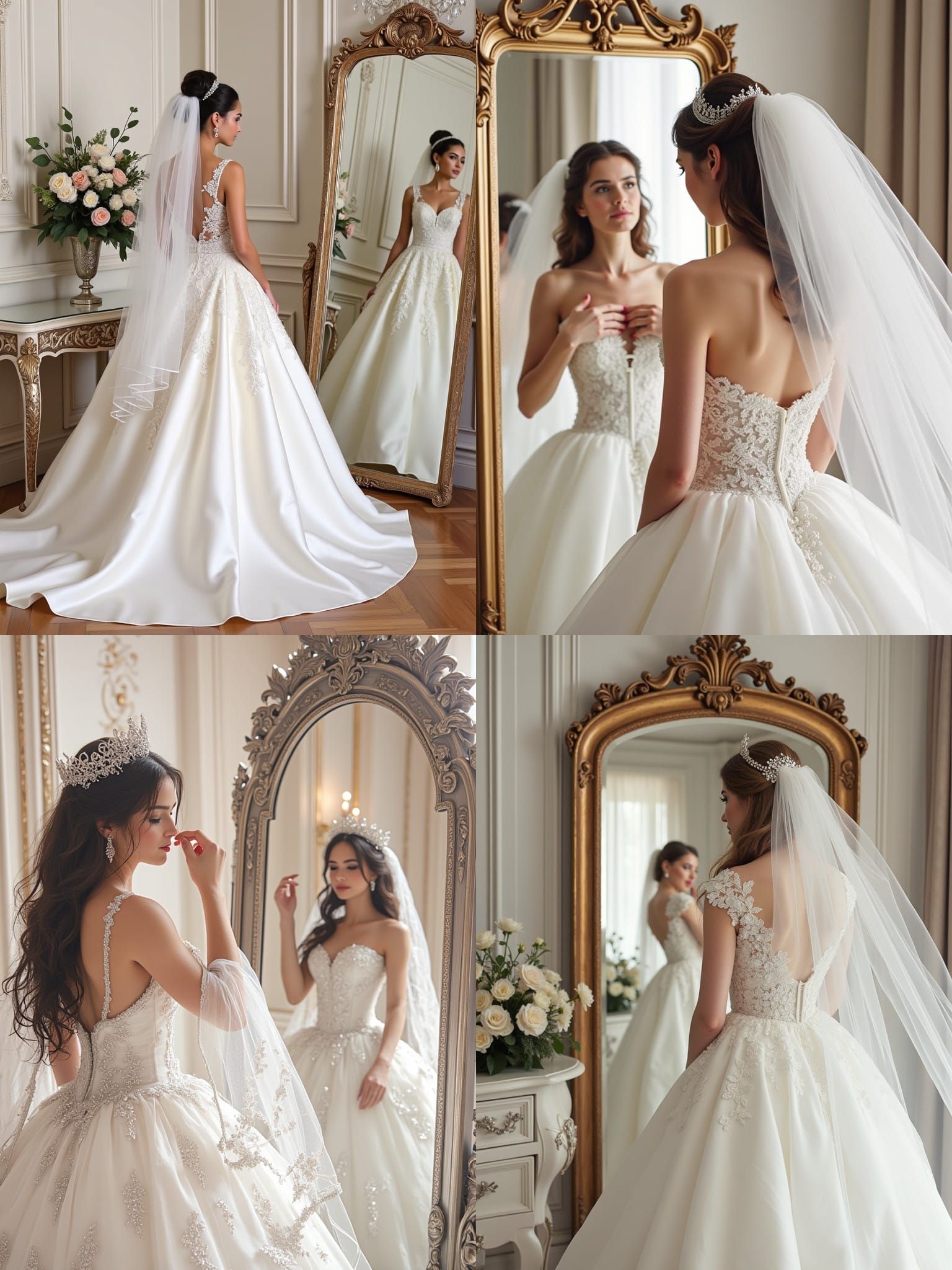 Regal Bride in White Satin Gown