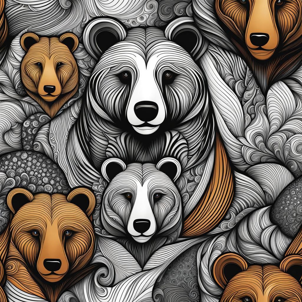 Abstract Vector Bear with Fractal and Zentangle Elements