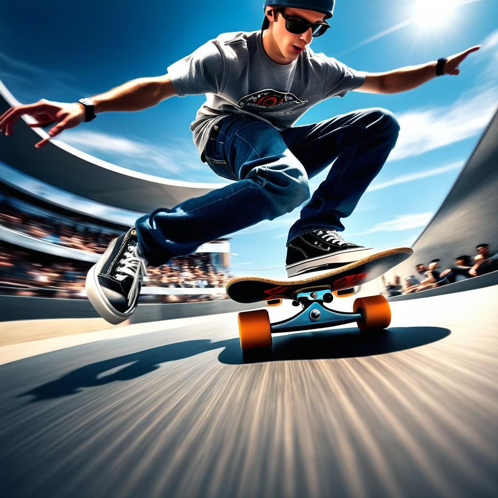 Dynamic Skateboarding Photo with Surreal 3D Shading
