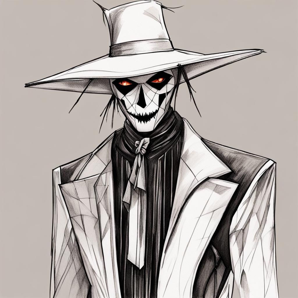 Evil Scarecrow in Avant-Garde Outfit: Fashion Sketch