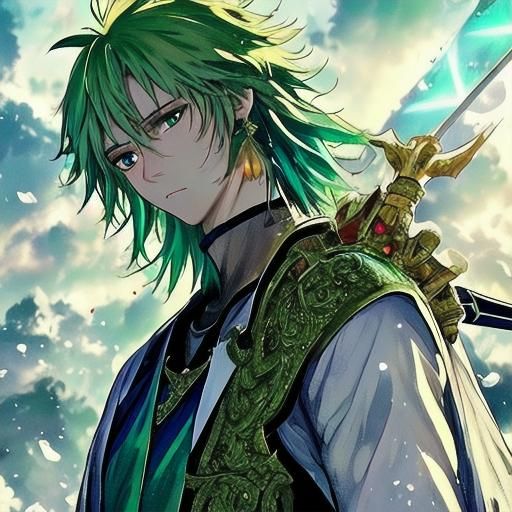 Celtic Warrior Victorious on Emerald Hillside in Anime Style