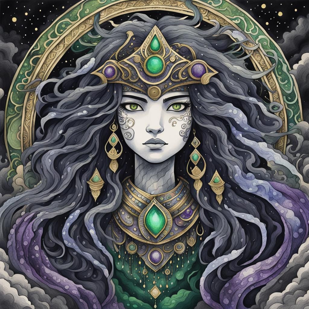 Ishtar Deity Summons Elements in Ghibli Style