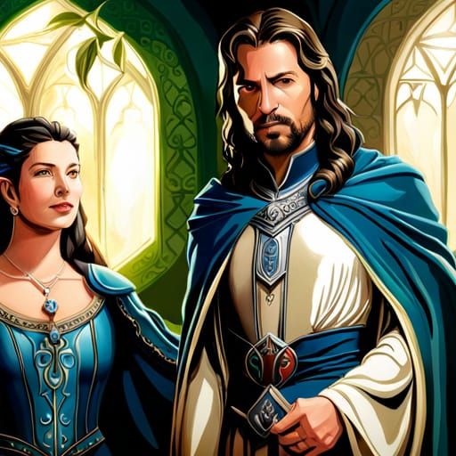 Arwen and Aragorn in the Garden of Luthien