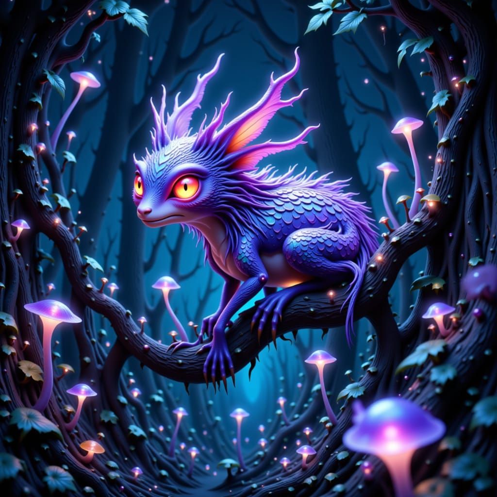 Bioluminescent Creature in Alien Forest, Manga Art Style