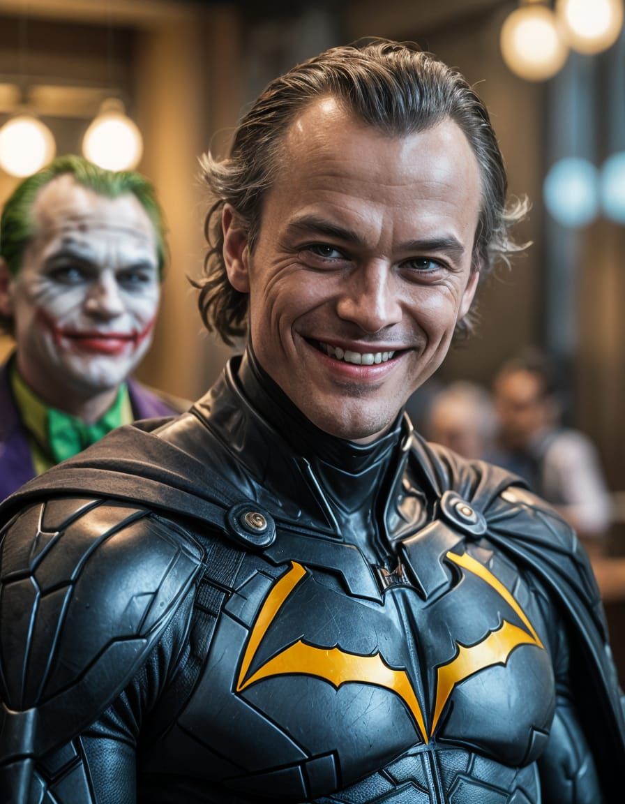 Batman Portrait with Joker in Background