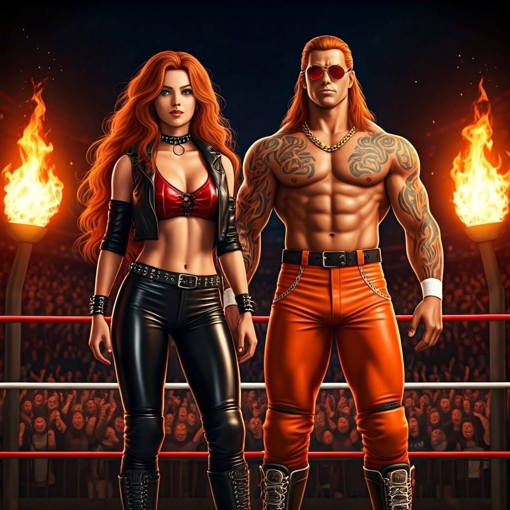 Wrestlers in Caged Arena: Heavy Metal Anime Art