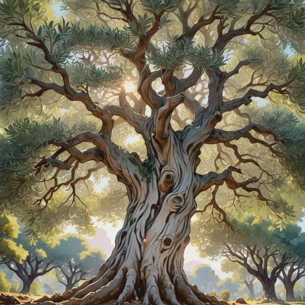 Centenary Olive Tree in Manga Style