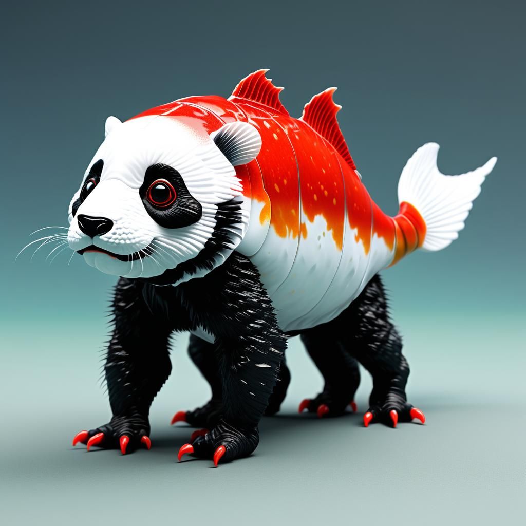 Alien Exoplanet with Panda Hybrid Creatures