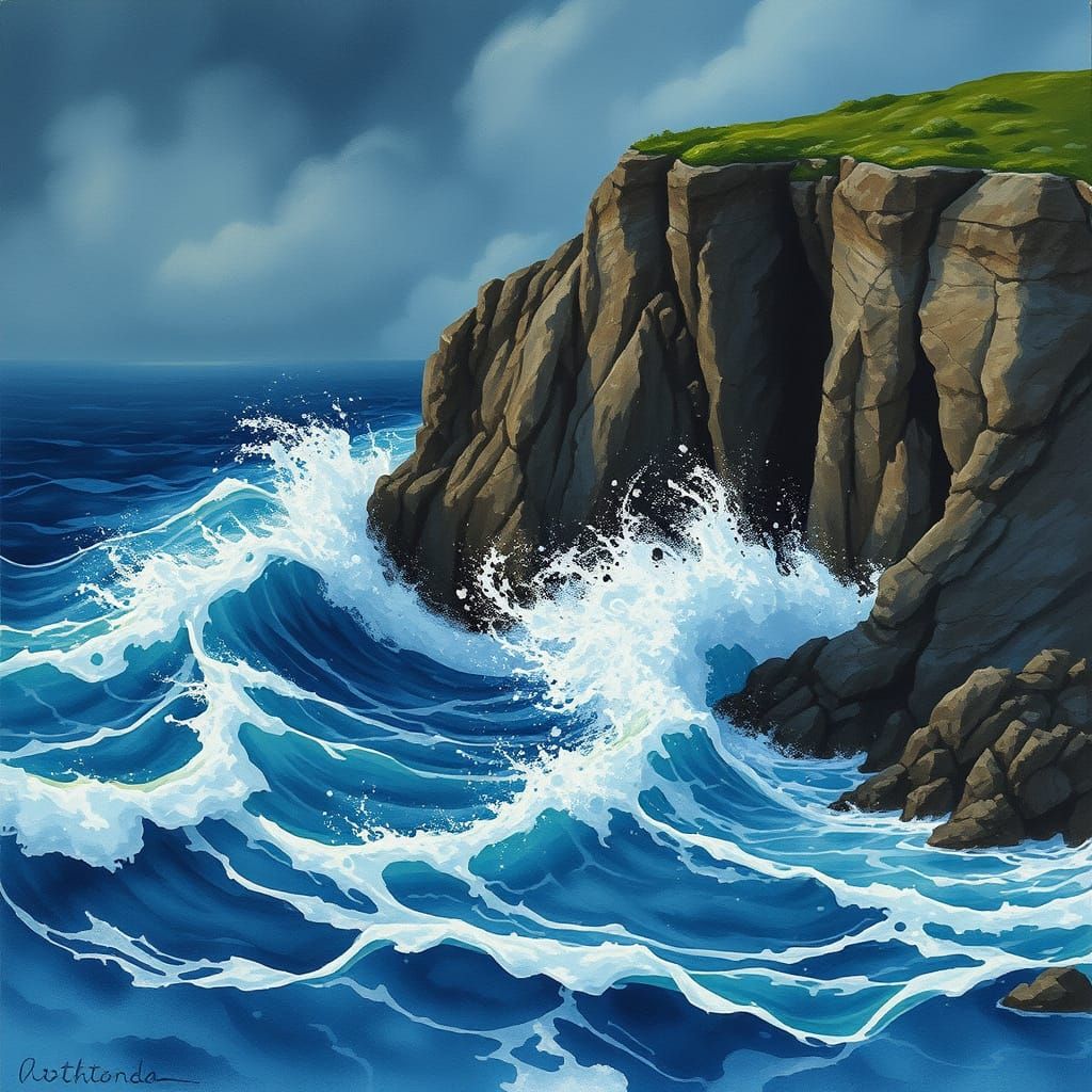 Stormy Whimsy Nighttime Seascape in Watercolor