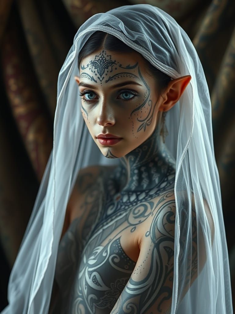Mystical Figure Portrait with Intricate Body Art