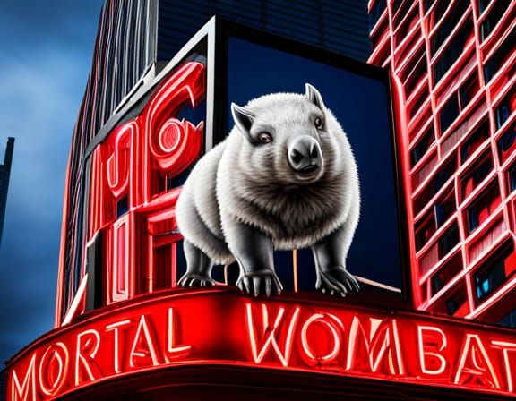 Mortal Wombat Neon Billboard in Chicago, Digital Art