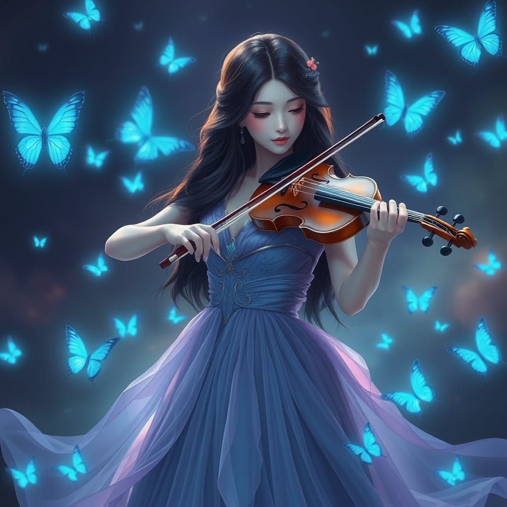 The image features a captivating beautiful, busty, Japanese-...