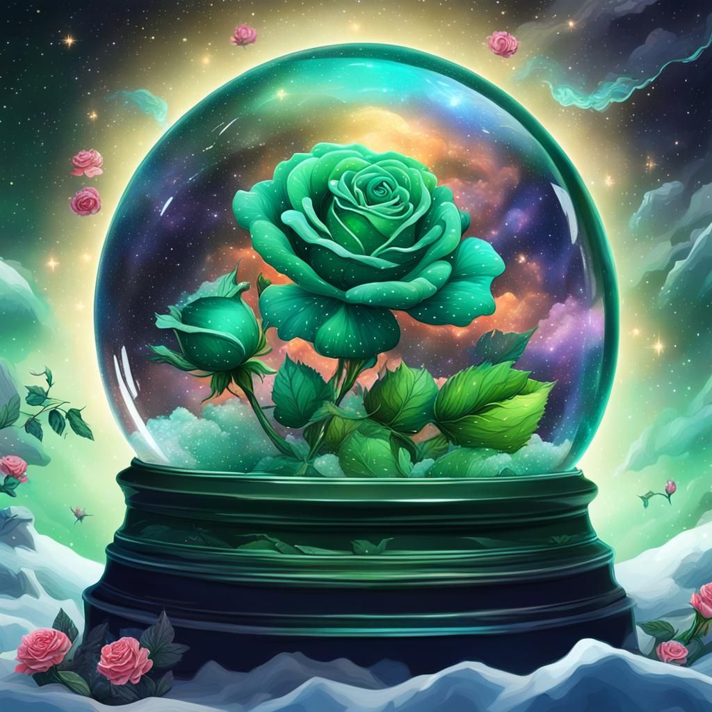 Stormclouds and Roses in Snowglobe: Cosmic Illustration