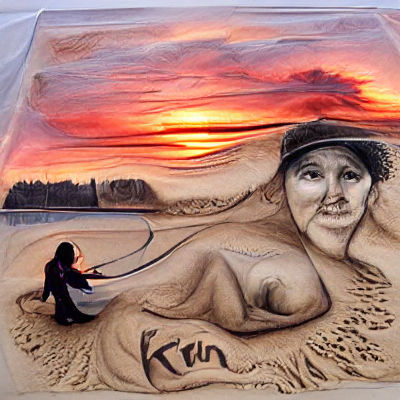 Woman's Beach Drawing at Sunset