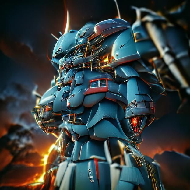 Blue Gouf Mobile Suit in Cyberpunk Style