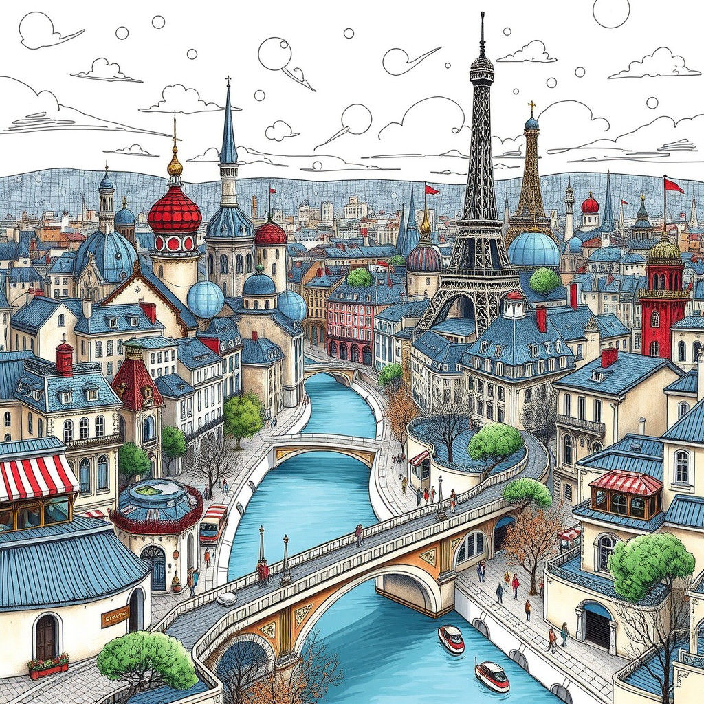 Fantastical Paris Cityscape in Seussian Style