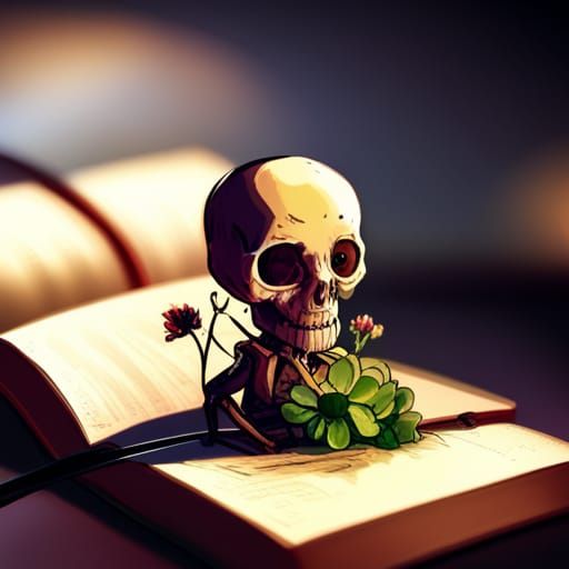 Cute Skeleton with Flowers: Fantasy Illustration