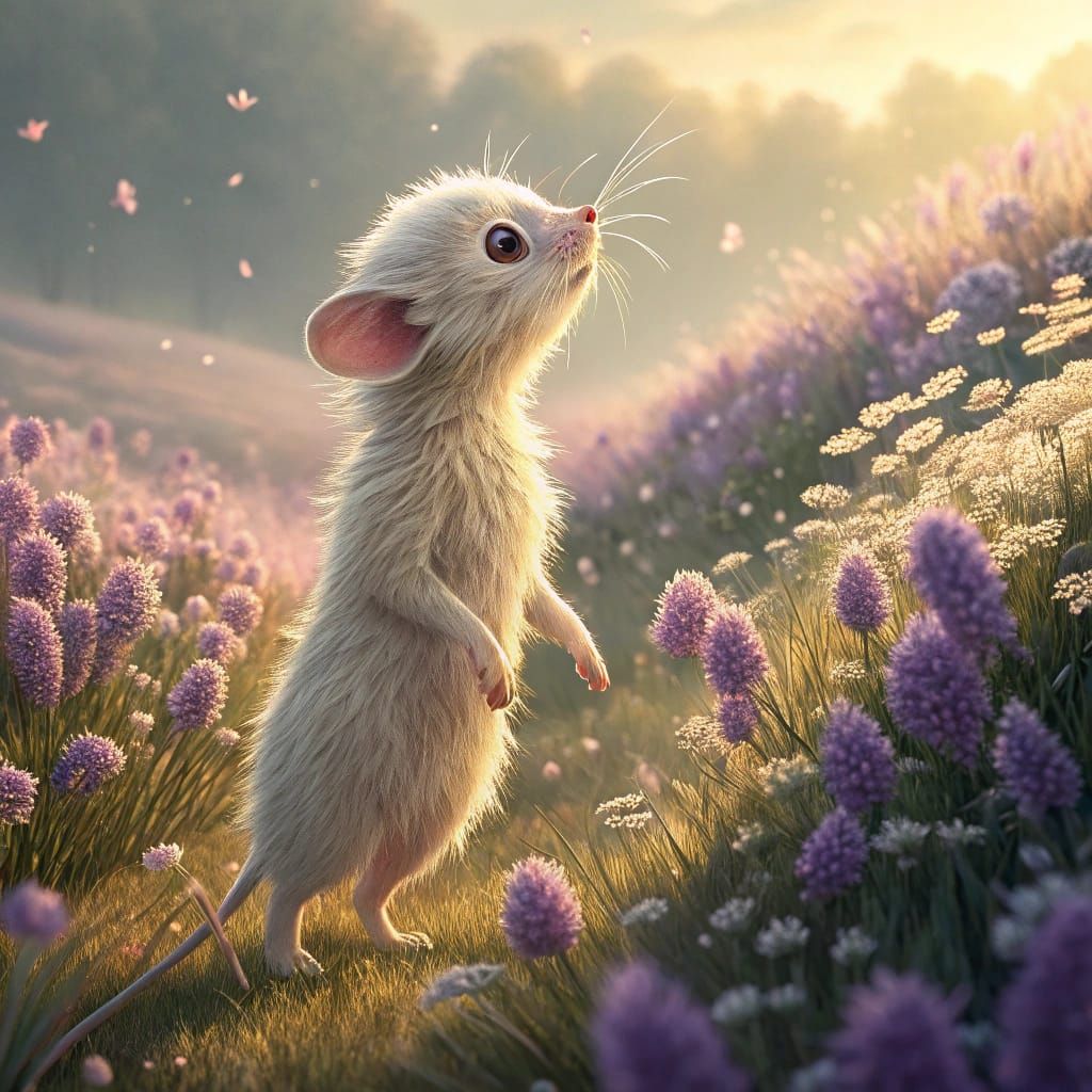 Hyperrealistic Fantasy Creature in Lavender Field