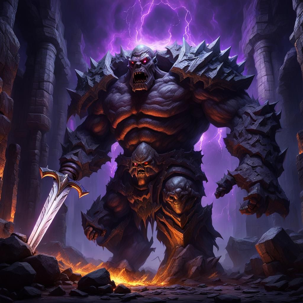 Epic Battle with Stone Golem in Dark Dungeon