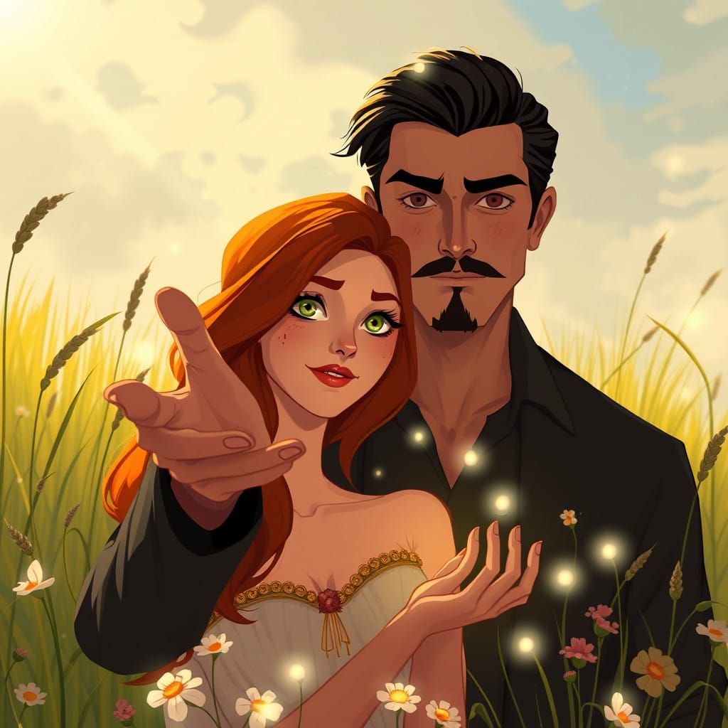 Ethereal Couple in Whimsical Field