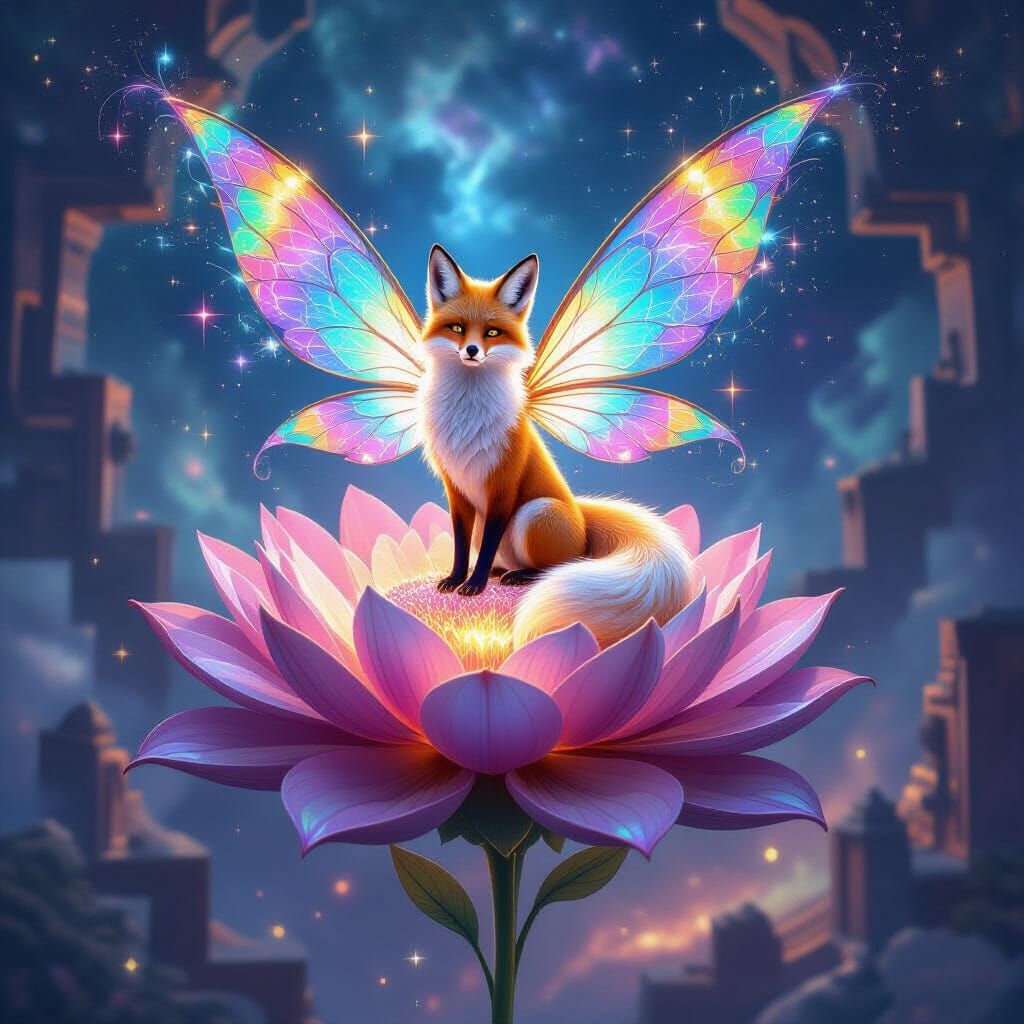 Fox Fairy in Surreal Cosmic Realm