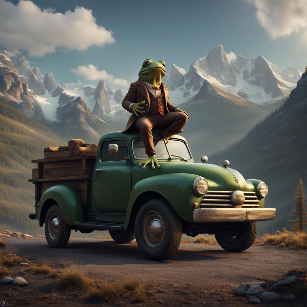 Frog Countryman in Mountain Landscape