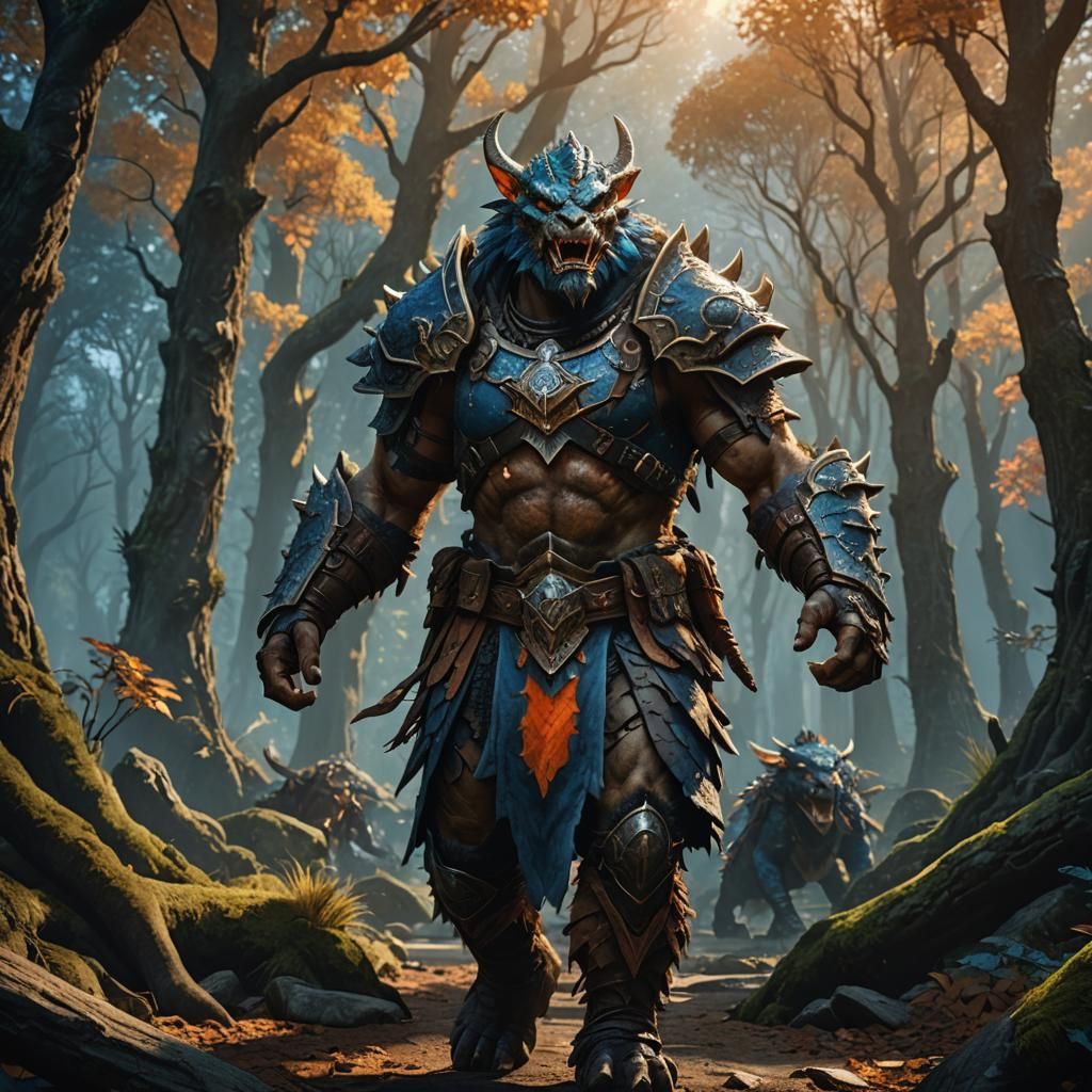 Dragonborn Barbarian Roaring in Mystical Forest