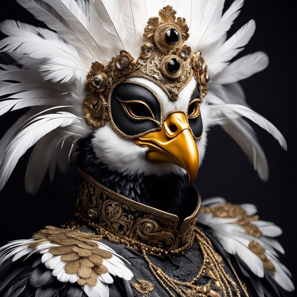 Bird-Human Hybrid with Ornate Mask in Fantasy Realism